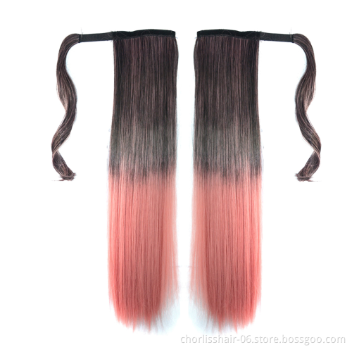 Hot Product Mult-Color Silky Straight Chorliss For Children High Wrap Around Strappy Hair Synthetic Ponytail Holder Extensions